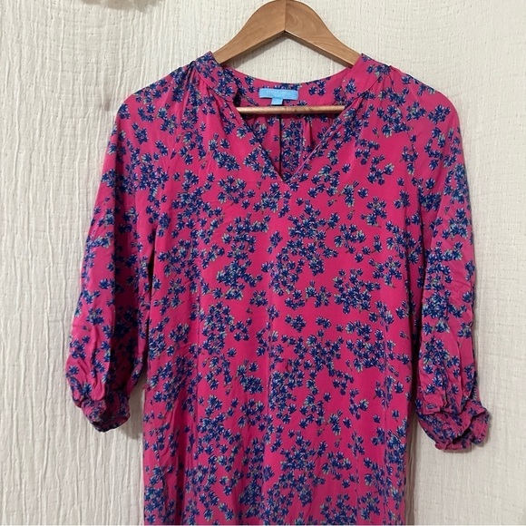 Draper James RSVL Floral Smocked Sleeve V Neck Pink Blue Mini Dress Women Size S - Picture 6 of 7